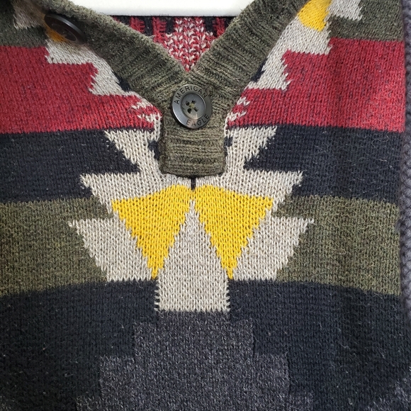 American Eagle Outfitters Men's Hooded Knit Pullover Aztec Design Sweater Xlg - Picture 7 of 11